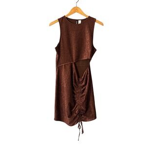 H&M Metallic Ruched Cutout Dress Brown Sparkle Party Club Size L